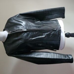 Women's vintage black leather moto jacket